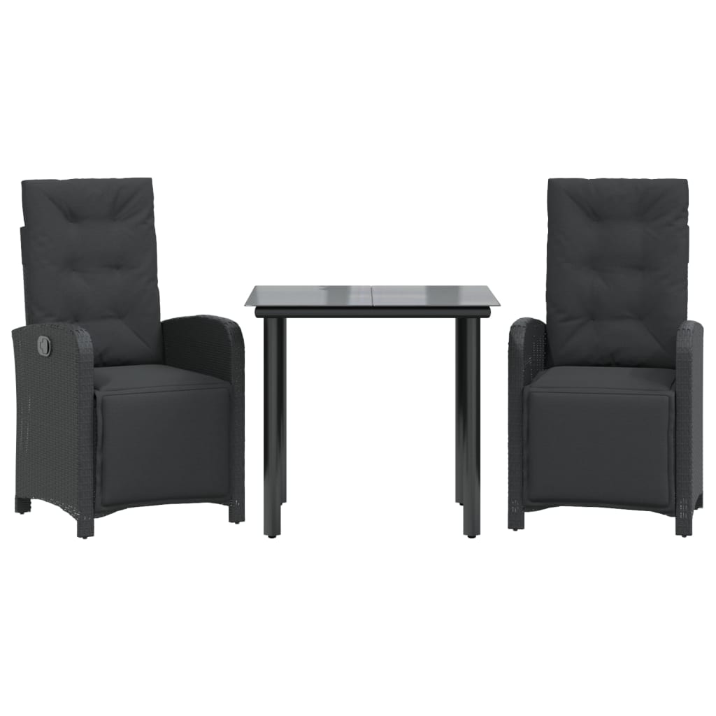 3-Delige Bistroset Met Kussens Poly Rattan Zwart