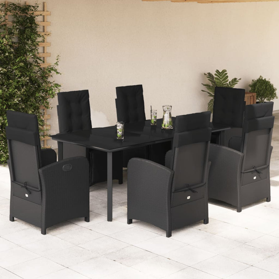 7-Delige Tuinset Met Kussens Poly Rattan Zwart 6 200 cm tafellengte
