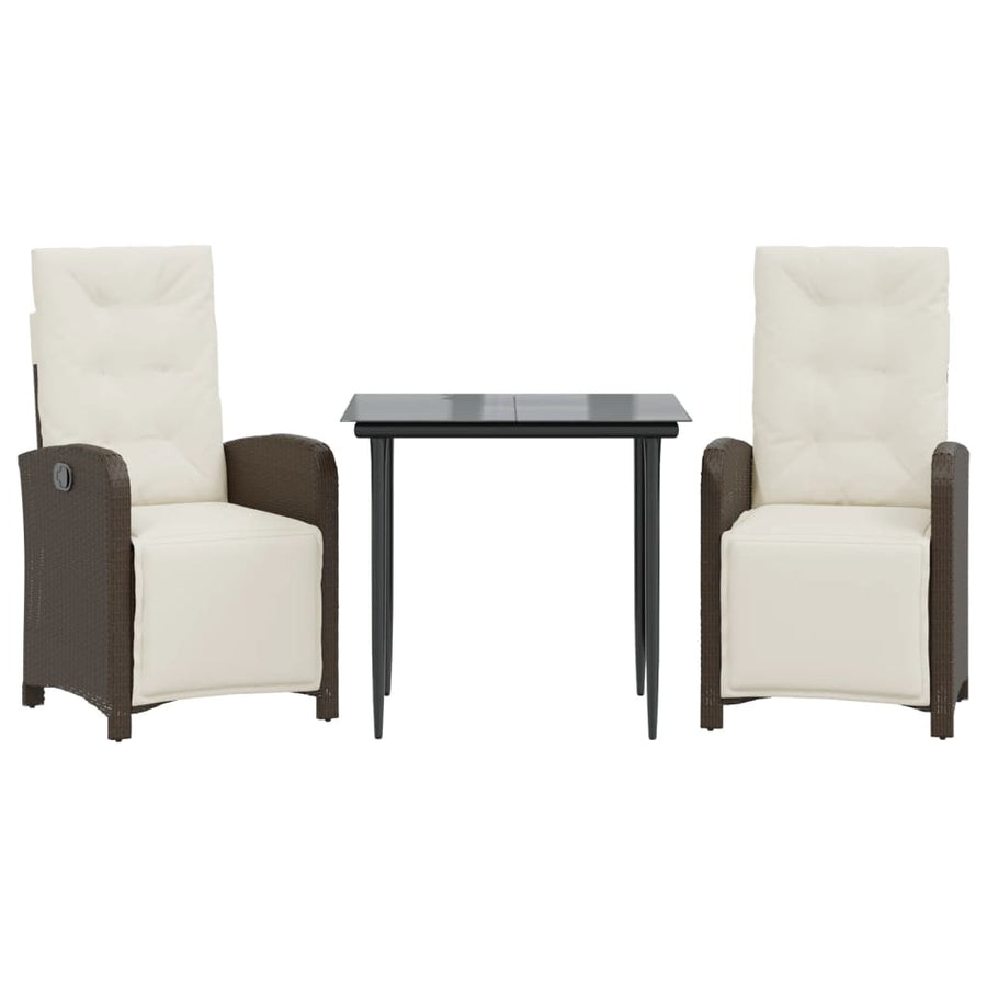3-delige Bistroset met kussens poly rattan bruin 3 80 cm tafellengte