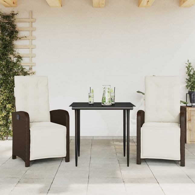 3-delige Bistroset met kussens poly rattan bruin 3 80 cm tafellengte