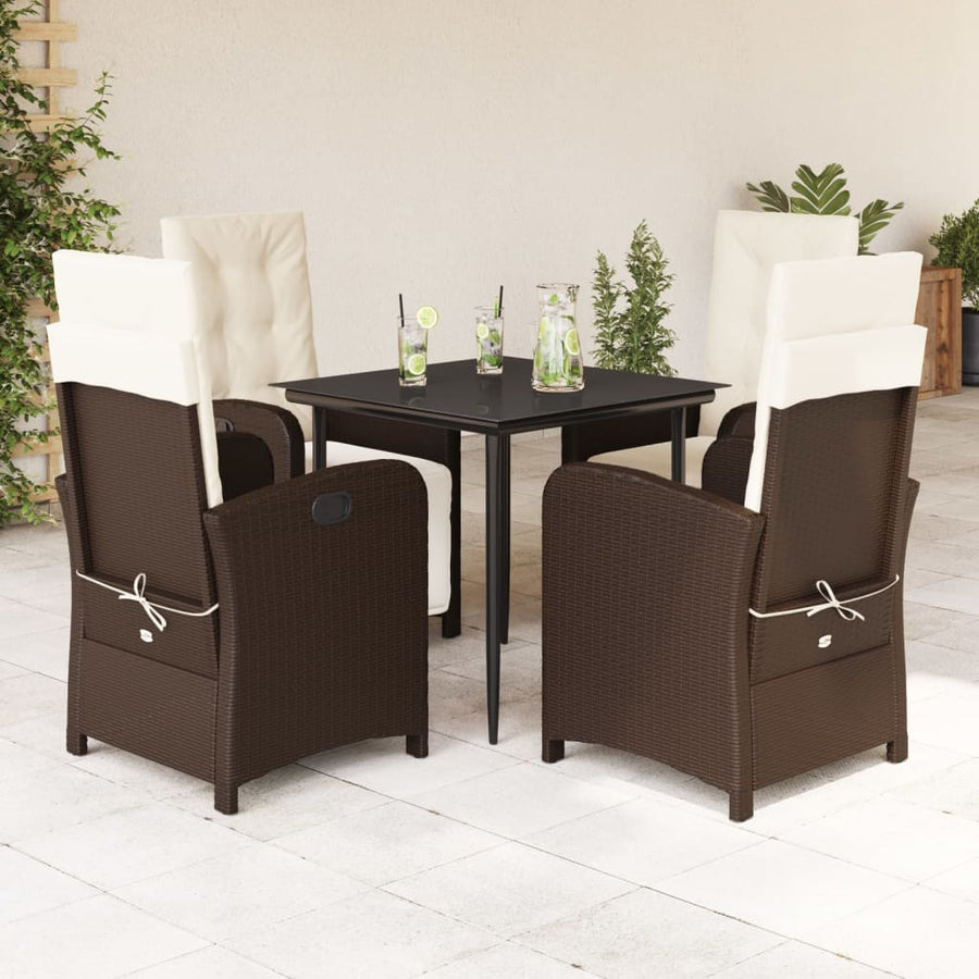 5-delige Tuinset met kussens poly rattan bruin 5 80 cm tafellengte