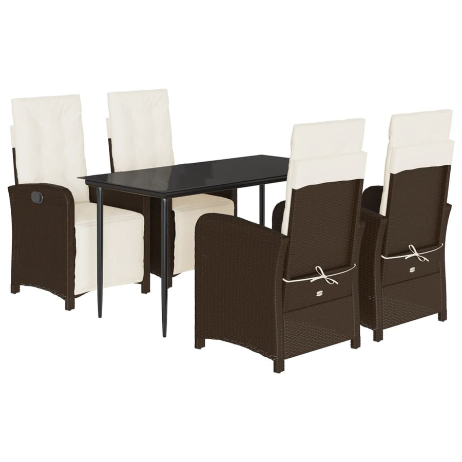 5-delige Tuinset met kussens poly rattan bruin 5 140 cm tafellengte Puntige poot