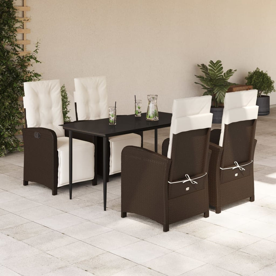 5-delige Tuinset met kussens poly rattan bruin 5 140 cm tafellengte Puntige poot