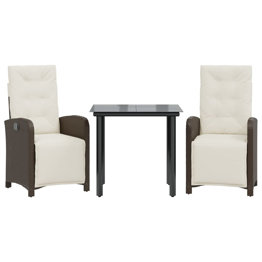 3-delige Bistroset met kussens poly rattan bruin 3 80 cm tafellengte
