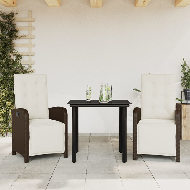 3-delige Bistroset met kussens poly rattan bruin 3 80 cm tafellengte