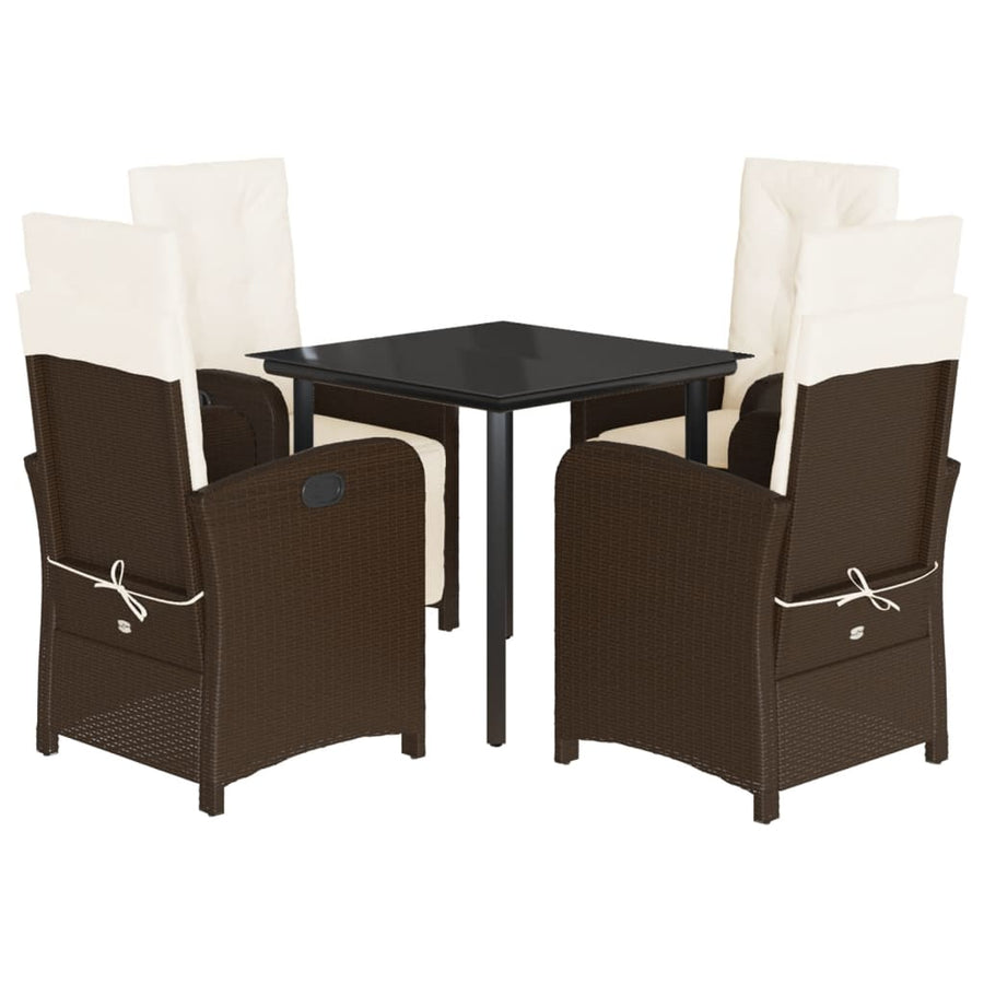 5-delige Tuinset met kussens poly rattan bruin 5 80 cm tafellengte Ronde poot