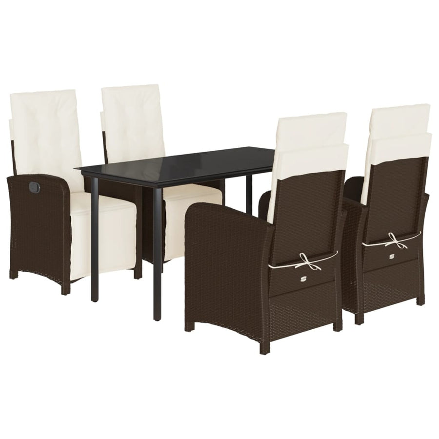 5-delige Tuinset met kussens poly rattan bruin 5 140 cm tafellengte Ronde poot