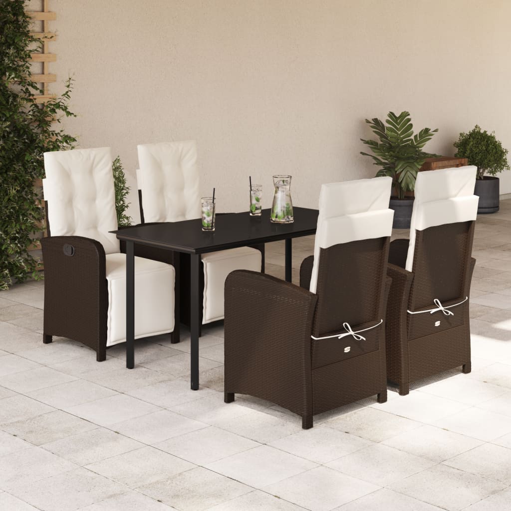 5-delige Tuinset met kussens poly rattan bruin 5 140 cm tafellengte Ronde poot