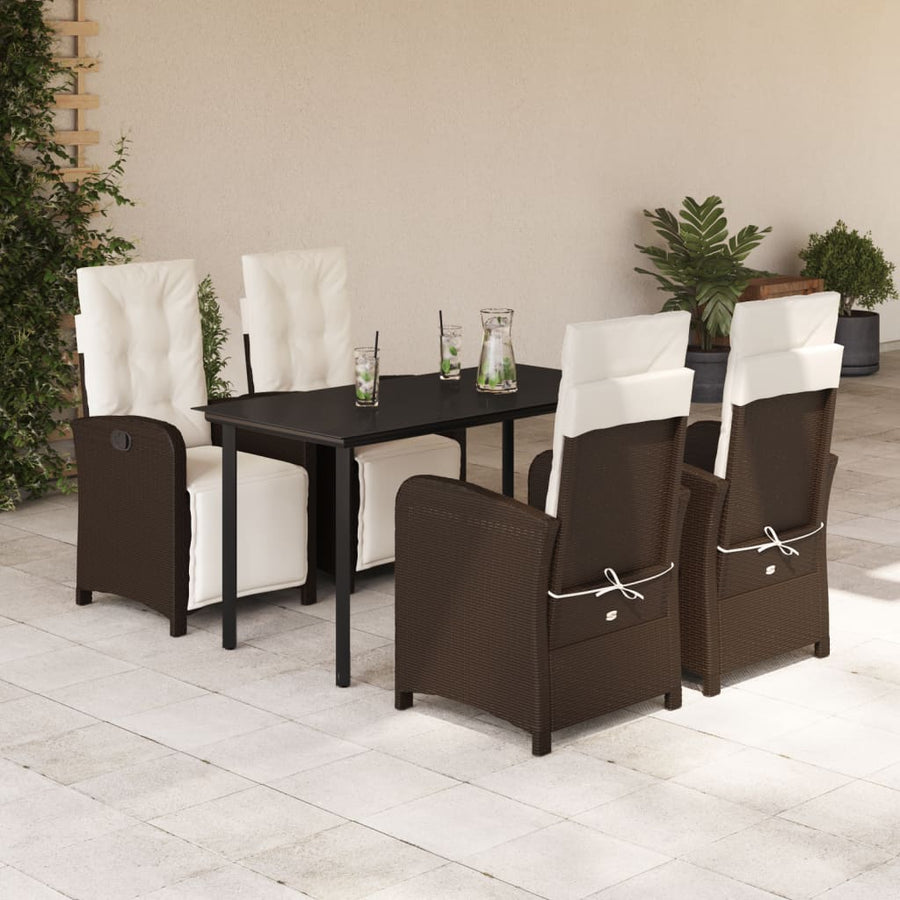 5-delige Tuinset met kussens poly rattan bruin 5 140 cm tafellengte Ronde poot