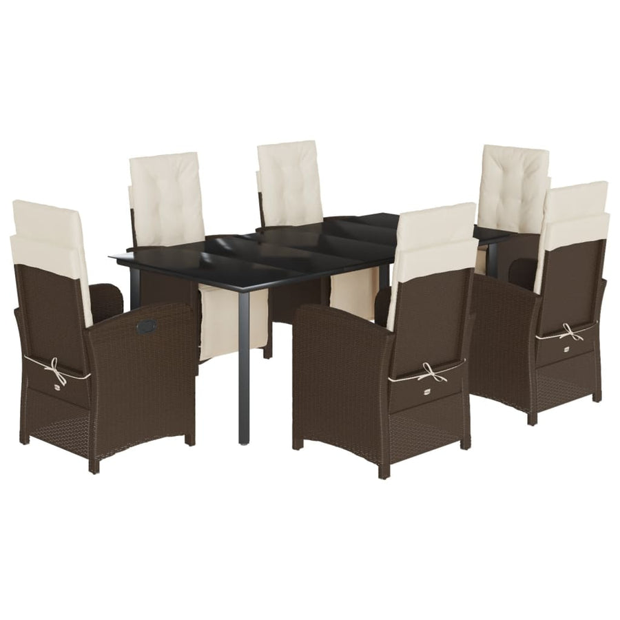 7-Delige Tuinset Met Kussens Poly Rattan Bruin 6 200 cm tafellengte