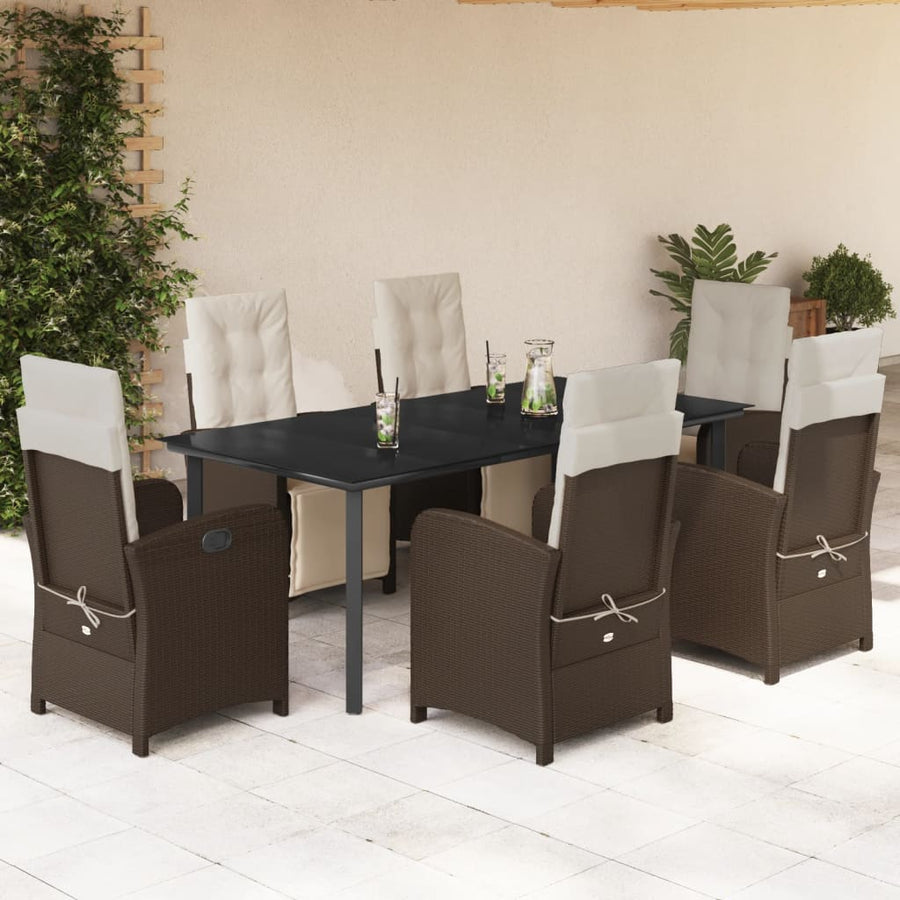 7-Delige Tuinset Met Kussens Poly Rattan Bruin 6 200 cm tafellengte