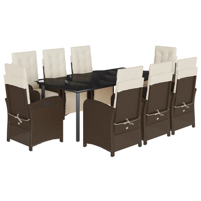 9-Delige Tuinset Met Kussens Poly Rattan Bruin 8 200 cm tafellengte