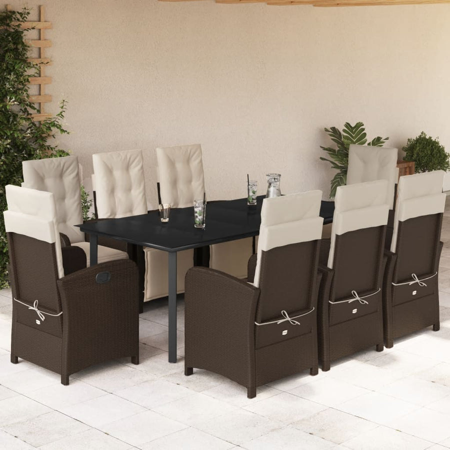 9-Delige Tuinset Met Kussens Poly Rattan Bruin 8 200 cm tafellengte