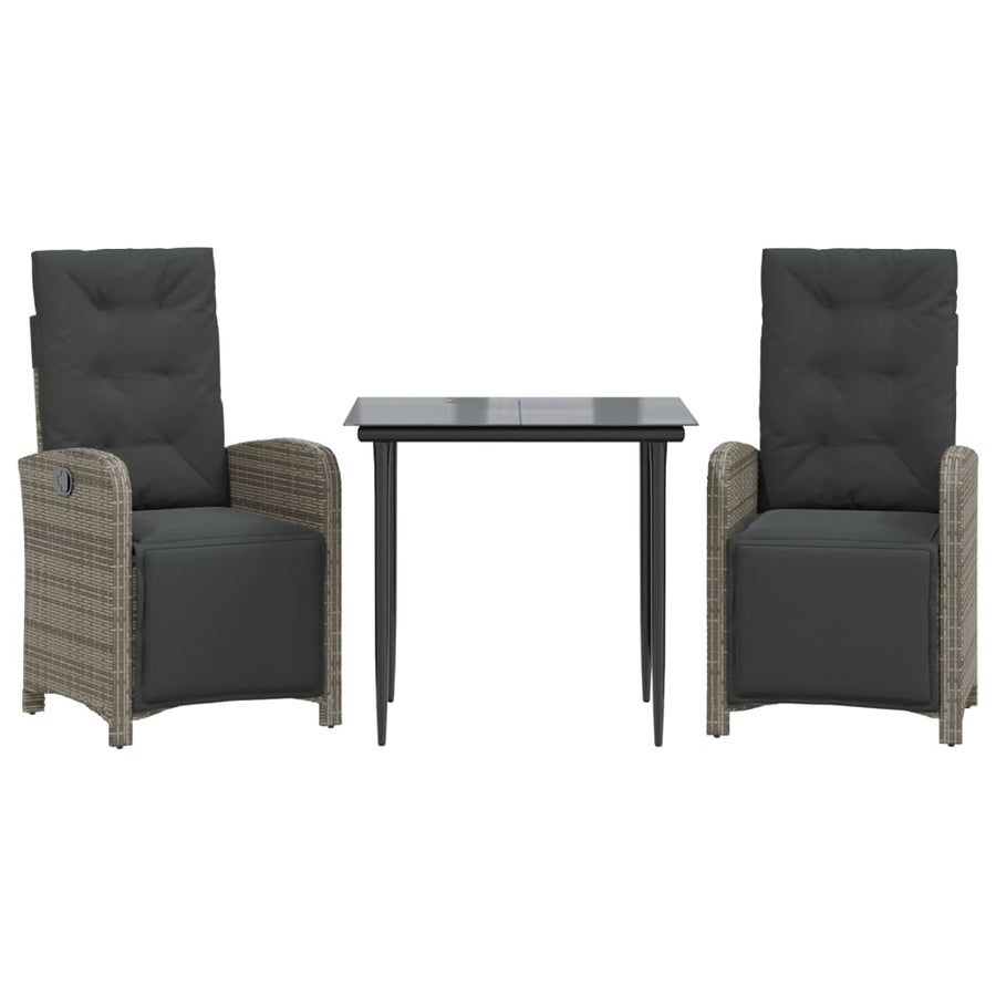 3-Delige Bistroset Met Kussens Poly Rattan Grijs
