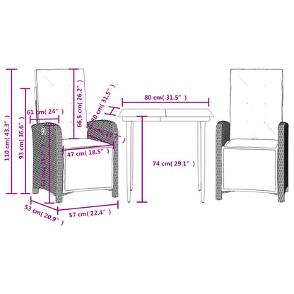 3-Delige Bistroset Met Kussens Poly Rattan Grijs