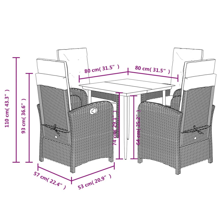 5-Delige Tuinset Met Kussens Poly Rattan Grijs
