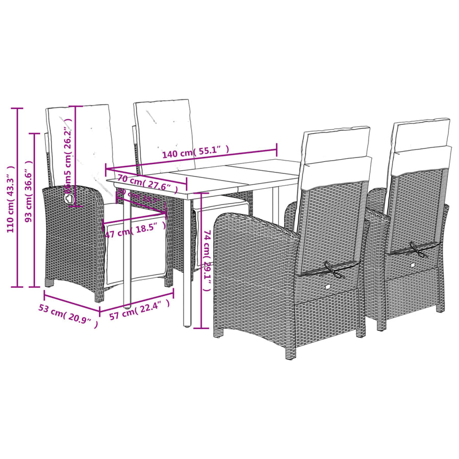 5-Delige Tuinset Met Kussens Poly Rattan Grijs