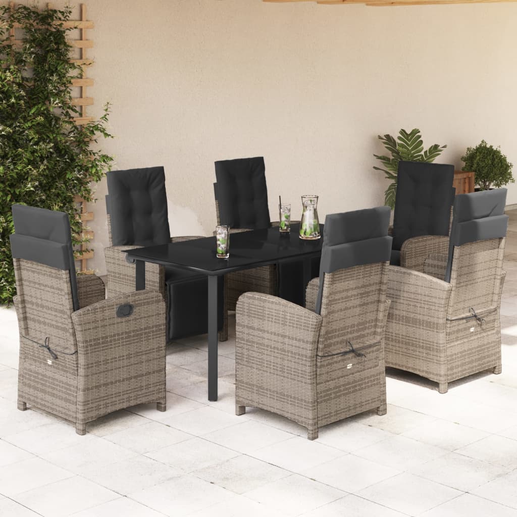 7-Delige Tuinset Met Kussens Poly Rattan Grijs
