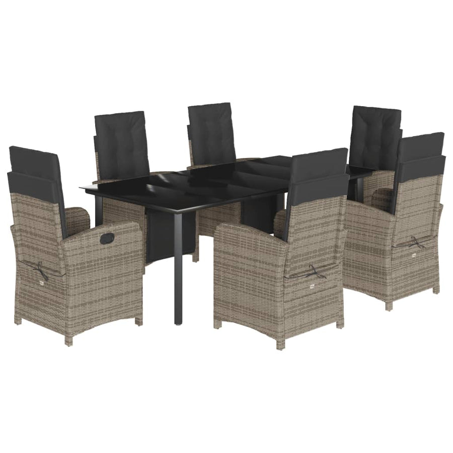 7-Delige Tuinset Met Kussens Poly Rattan Grijs 6 200 cm tafellengte