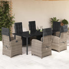 7-Piece Garden Set with Cushions Poly Rattan Grey