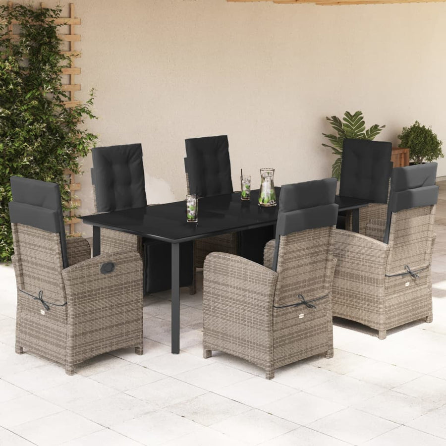 7-Delige Tuinset Met Kussens Poly Rattan Grijs 6 200 cm tafellengte