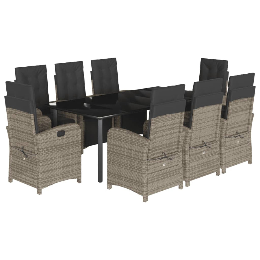 9-Delige Tuinset Met Kussens Poly Rattan Grijs 8 200 cm tafellengte