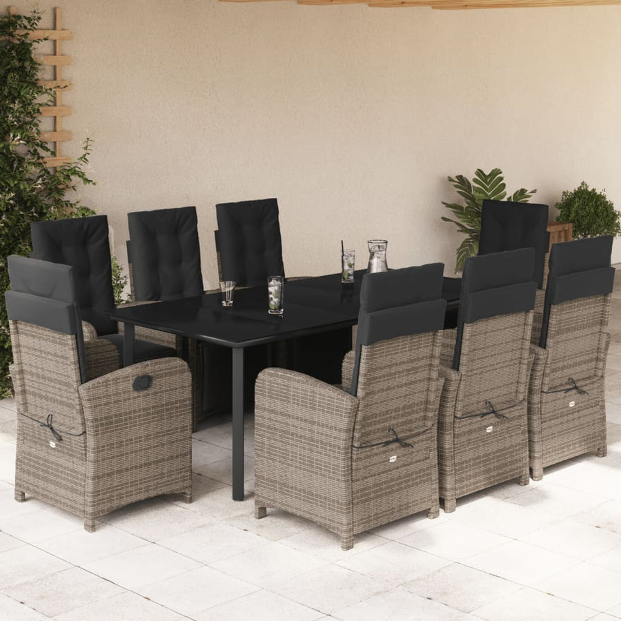 9-Delige Tuinset Met Kussens Poly Rattan Grijs 8 200 cm tafellengte