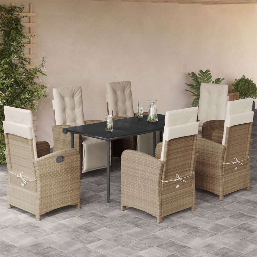 7-Delige Tuinset Met Kussens Poly Rattan Beige