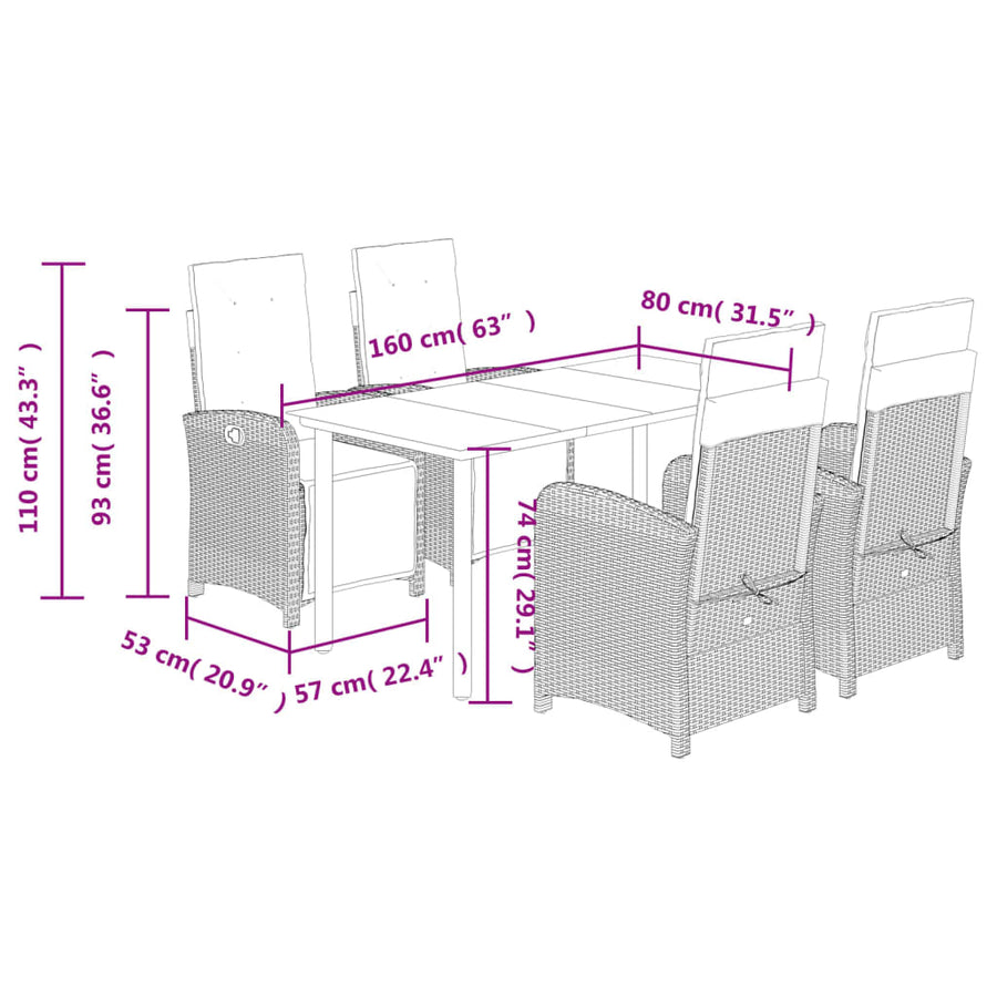 5-Delige Tuinset Met Kussens Poly Rattan Beige