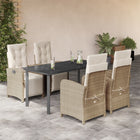5-piece Garden Set with Cushions, Poly Rattan, Beige