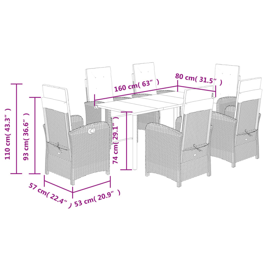 7-Delige Tuinset Met Kussens Poly Rattan Beige