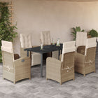 7-Piece Poly Rattan Garden Furniture Set with Cushions - Beige