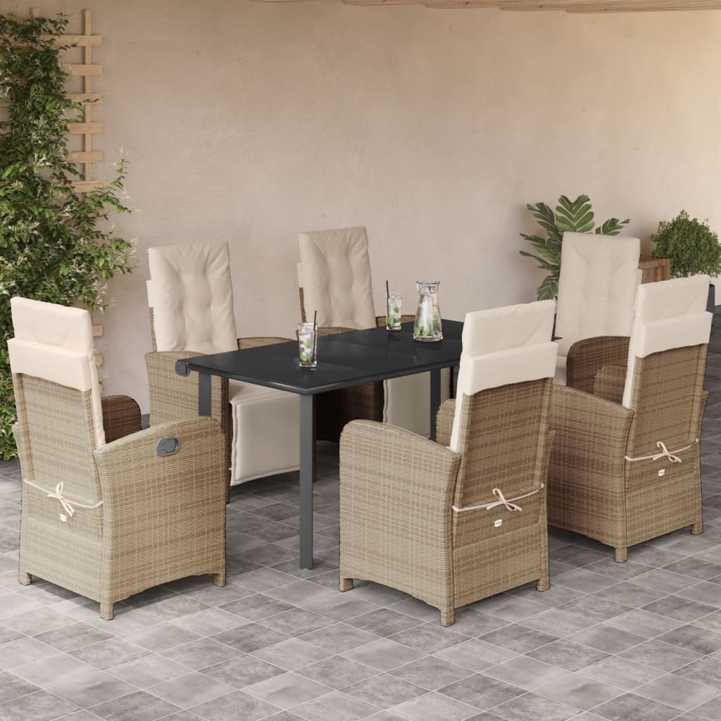 7-Delige Tuinset Met Kussens Poly Rattan Beige