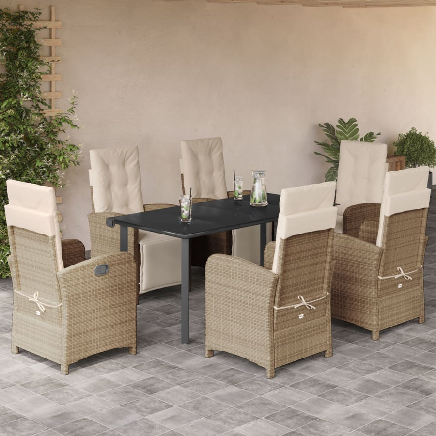 7-Delige Tuinset Met Kussens Poly Rattan Beige