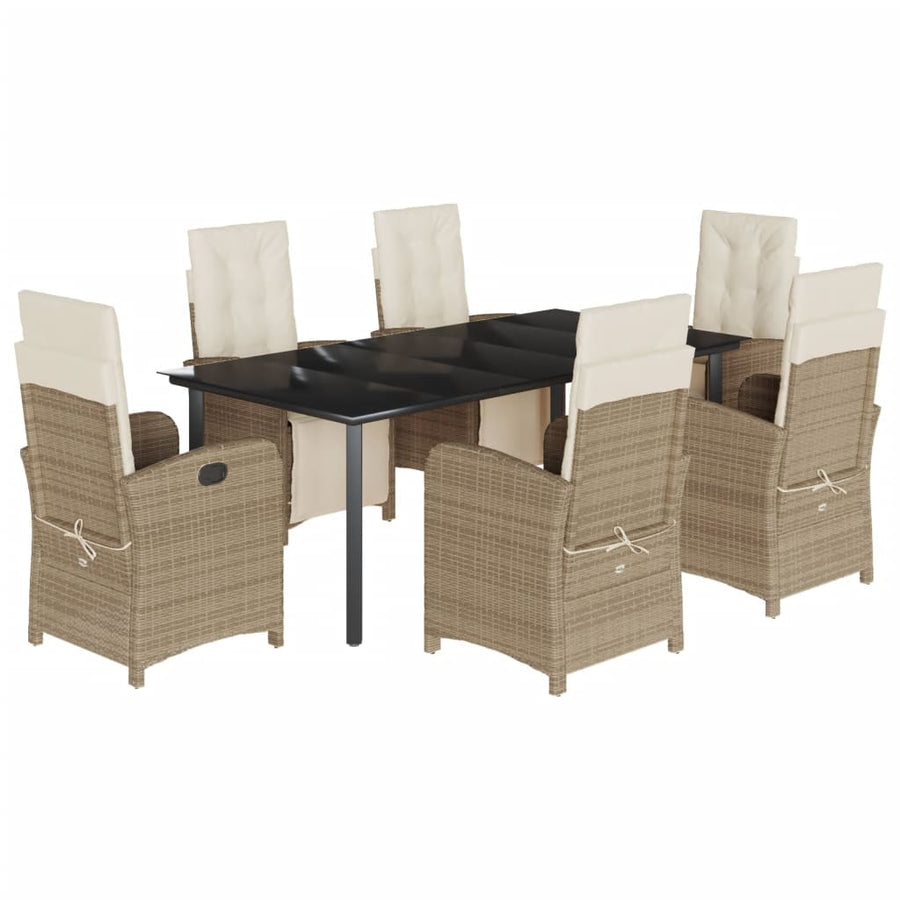 7-Delige Tuinset Met Kussens Poly Rattan Beige 6 200 cm tafellengte