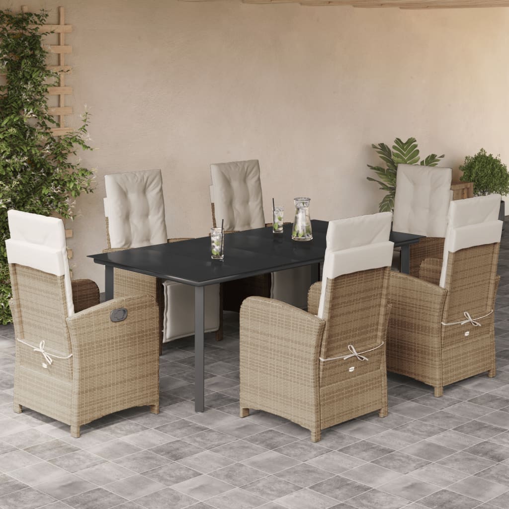 7-Delige Tuinset Met Kussens Poly Rattan Beige 6 200 cm tafellengte