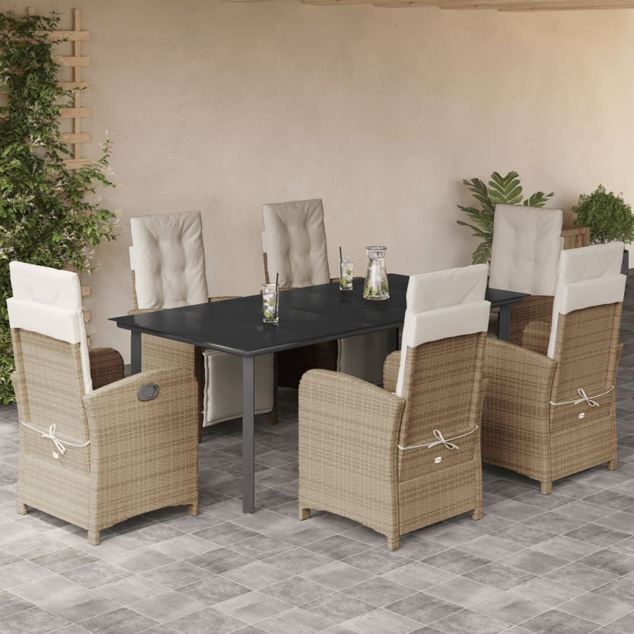 7-Delige Tuinset Met Kussens Poly Rattan Beige 6 200 cm tafellengte