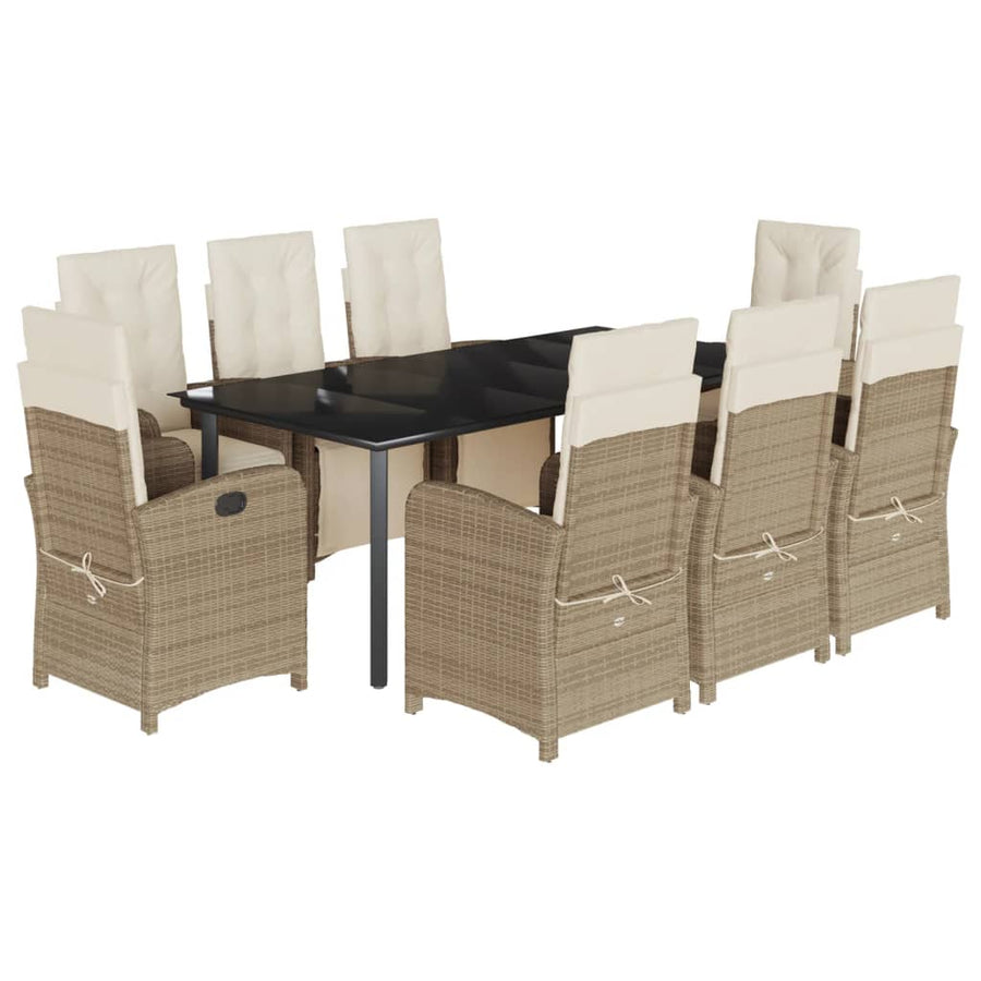9-Delige Tuinset Met Kussens Poly Rattan Beige 8 200 cm tafellengte
