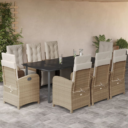 9-Delige Tuinset Met Kussens Poly Rattan Beige 8 200 cm tafellengte