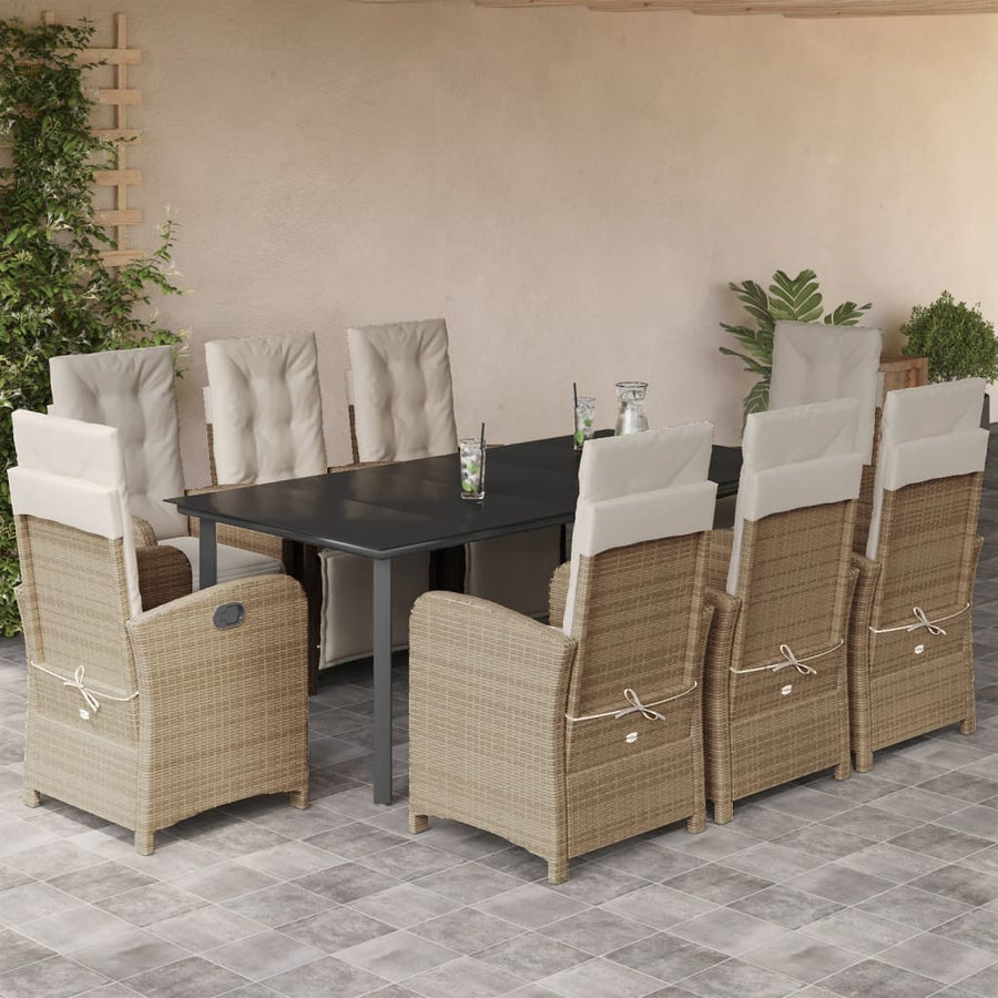 9-Delige Tuinset Met Kussens Poly Rattan Beige 8 200 cm tafellengte
