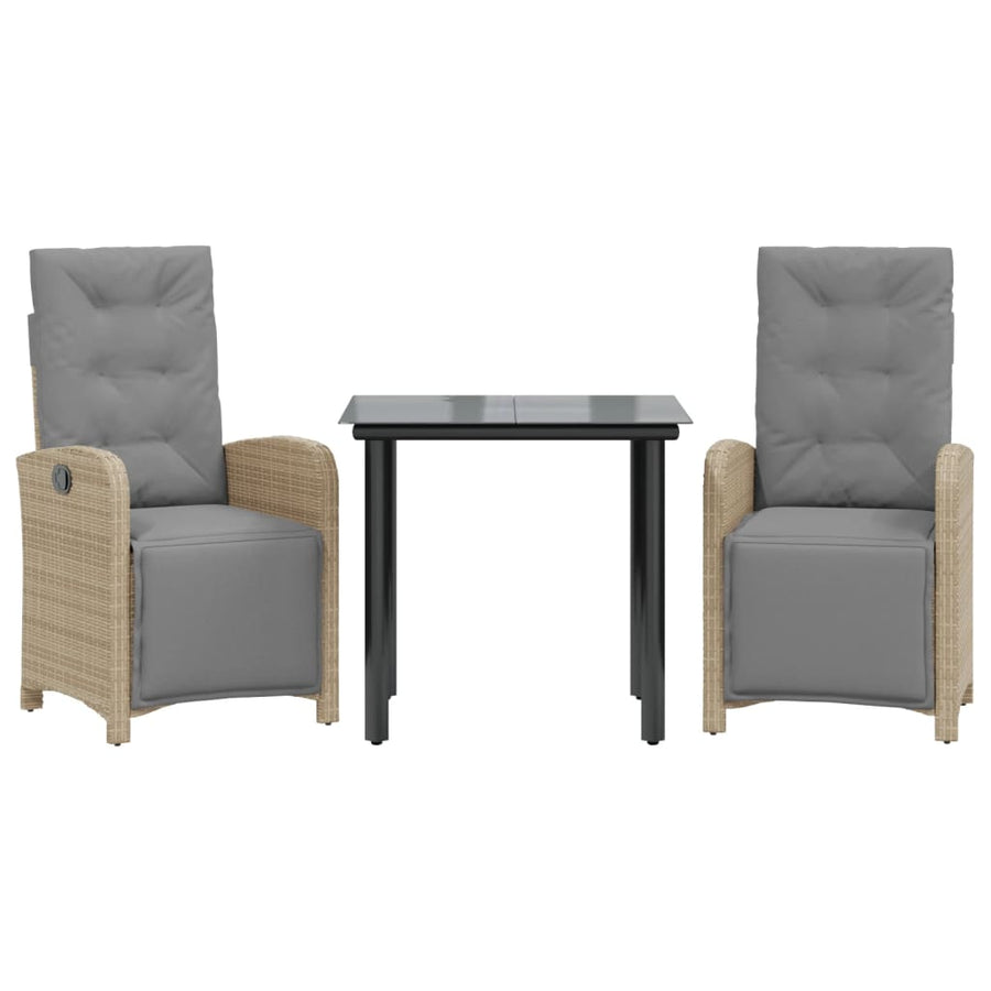 3-delige Bistroset met kussens poly rattan beige