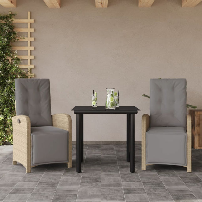 3-delige Bistroset met kussens poly rattan beige