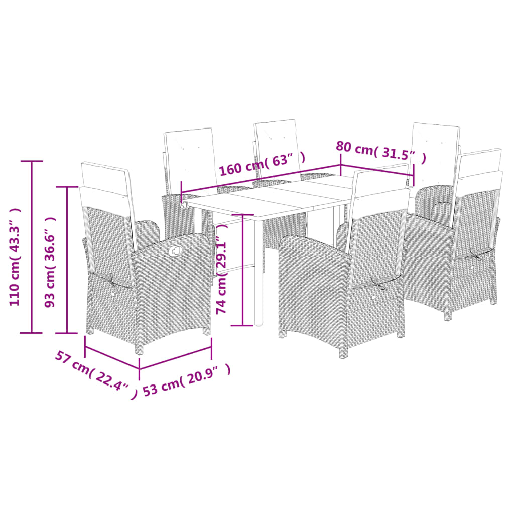 7-Delige Tuinset Met Kussens Poly Rattan Beige