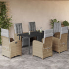 7-Piece Poly Rattan Garden Furniture Set with Cushions - Beige