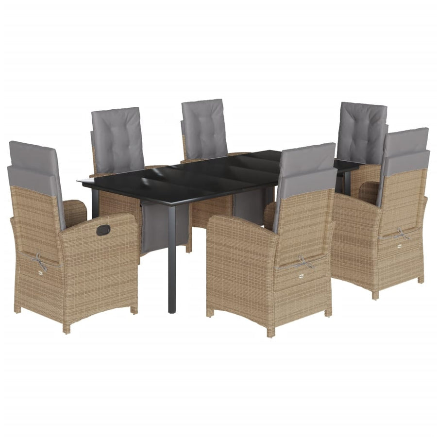 7-Delige Tuinset Met Kussens Poly Rattan Beige 6 200 cm tafellengte
