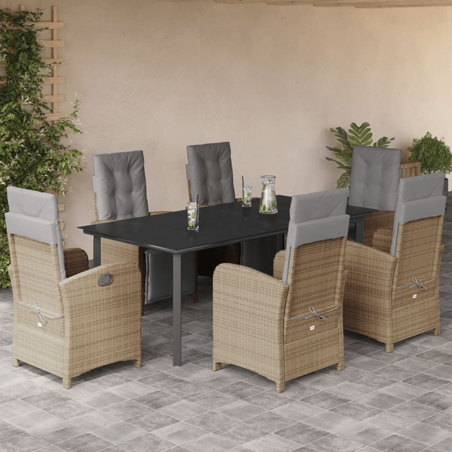 7-Delige Tuinset Met Kussens Poly Rattan Beige 6 200 cm tafellengte
