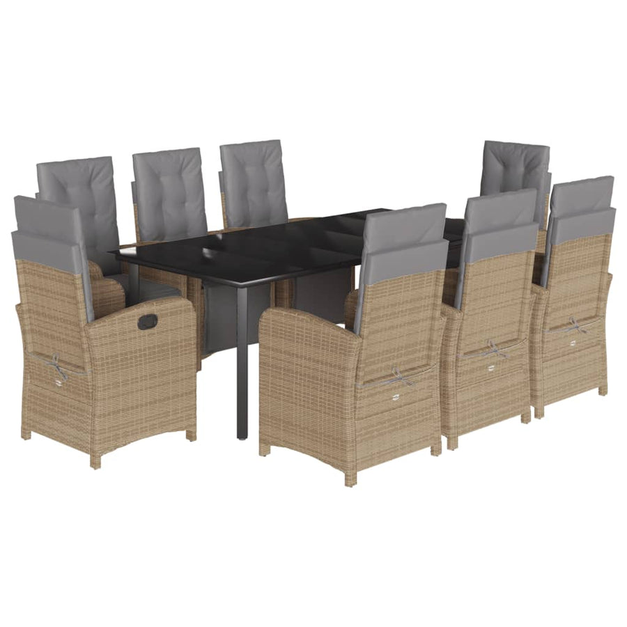 9-Delige Tuinset Met Kussens Poly Rattan Beige 8 200 cm tafellengte