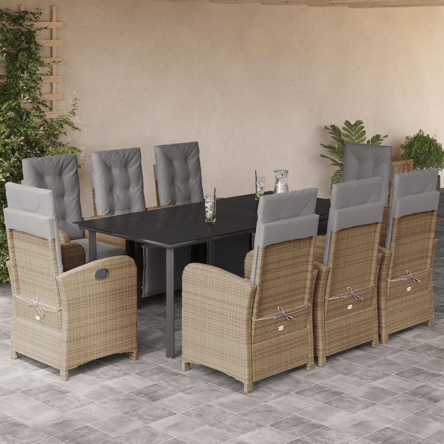 9-Delige Tuinset Met Kussens Poly Rattan Beige 8 200 cm tafellengte