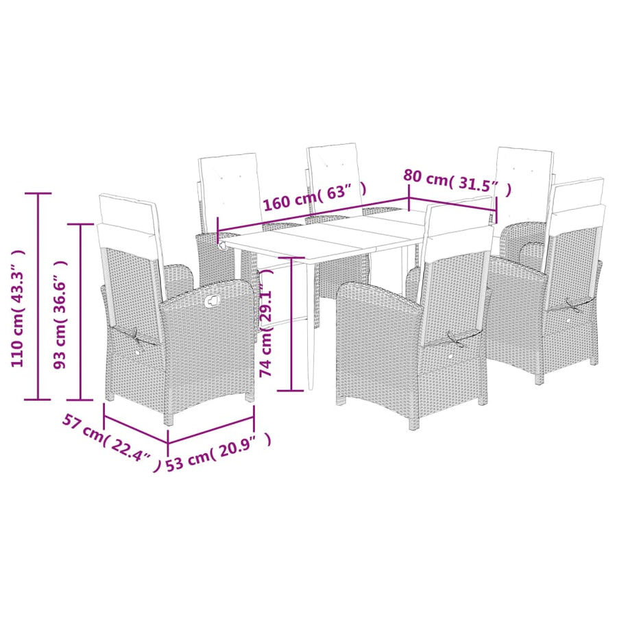 7-Delige Tuinset Met Kussens Poly Rattan Grijs
