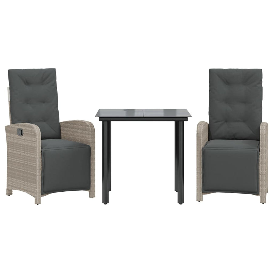 3-Delige Bistroset Met Kussens Poly Rattan Lichtgrijs